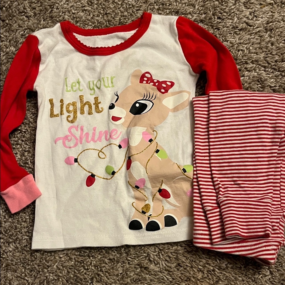Kids Pajamas with Reindeer Design - Red and White
